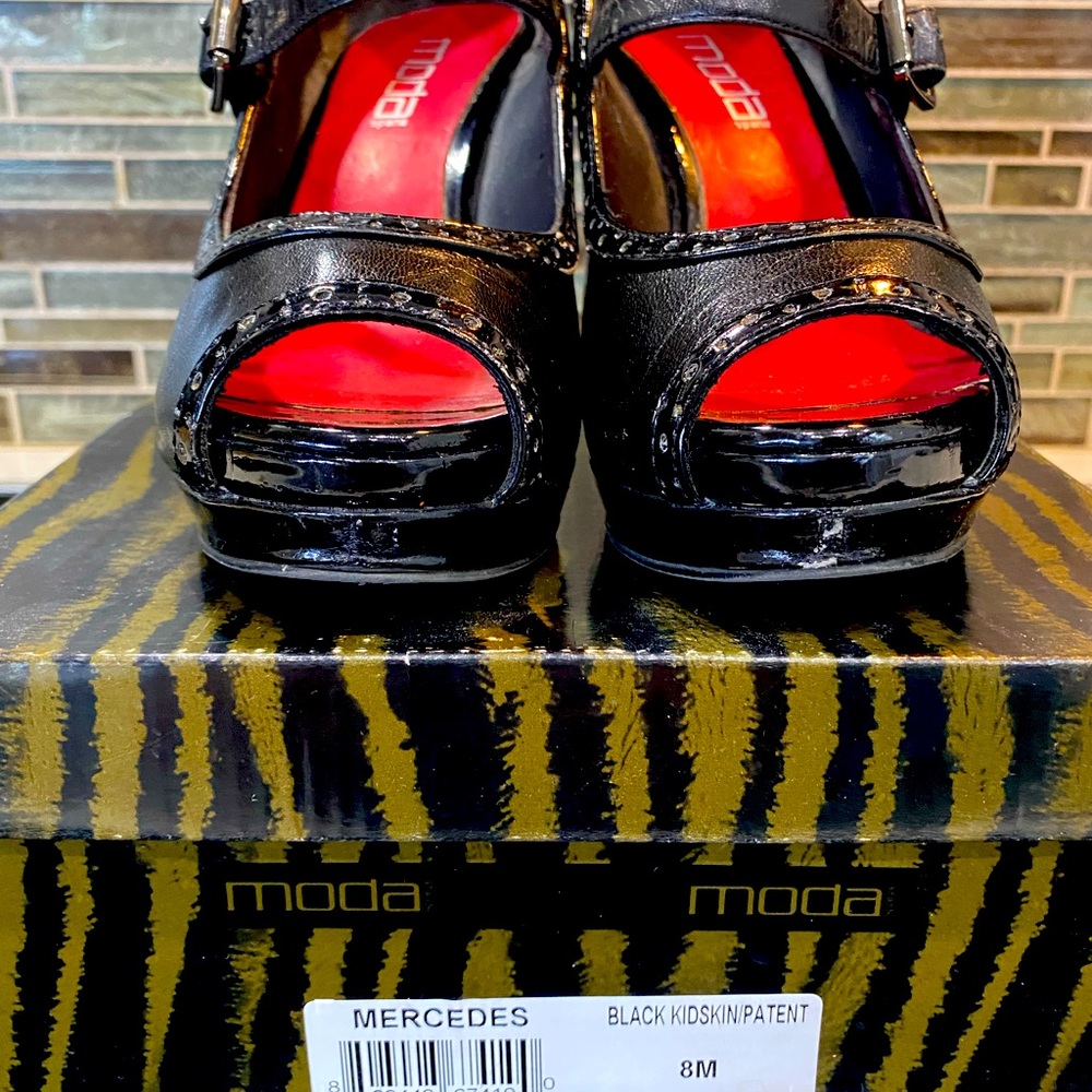 Moda heels, black patent leather 4"